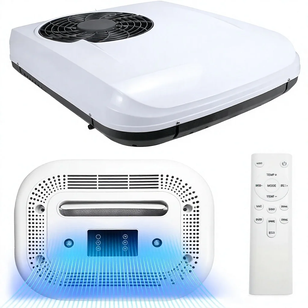 12V Rooftop RV Air Conditioner 8000 BTU Parking AC Unit RVs Trucks Vans Campers Tractors Low Profile Quiet Cooling Heating