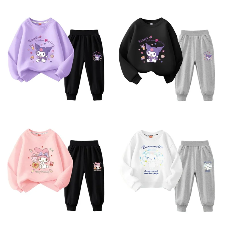 

New Kawaii Sanrios Cinnamoroll Childrens Sweater Set My Melody Kuromi Boys Girls Pullover Anime Sports Suit Autumn Kids Clothes