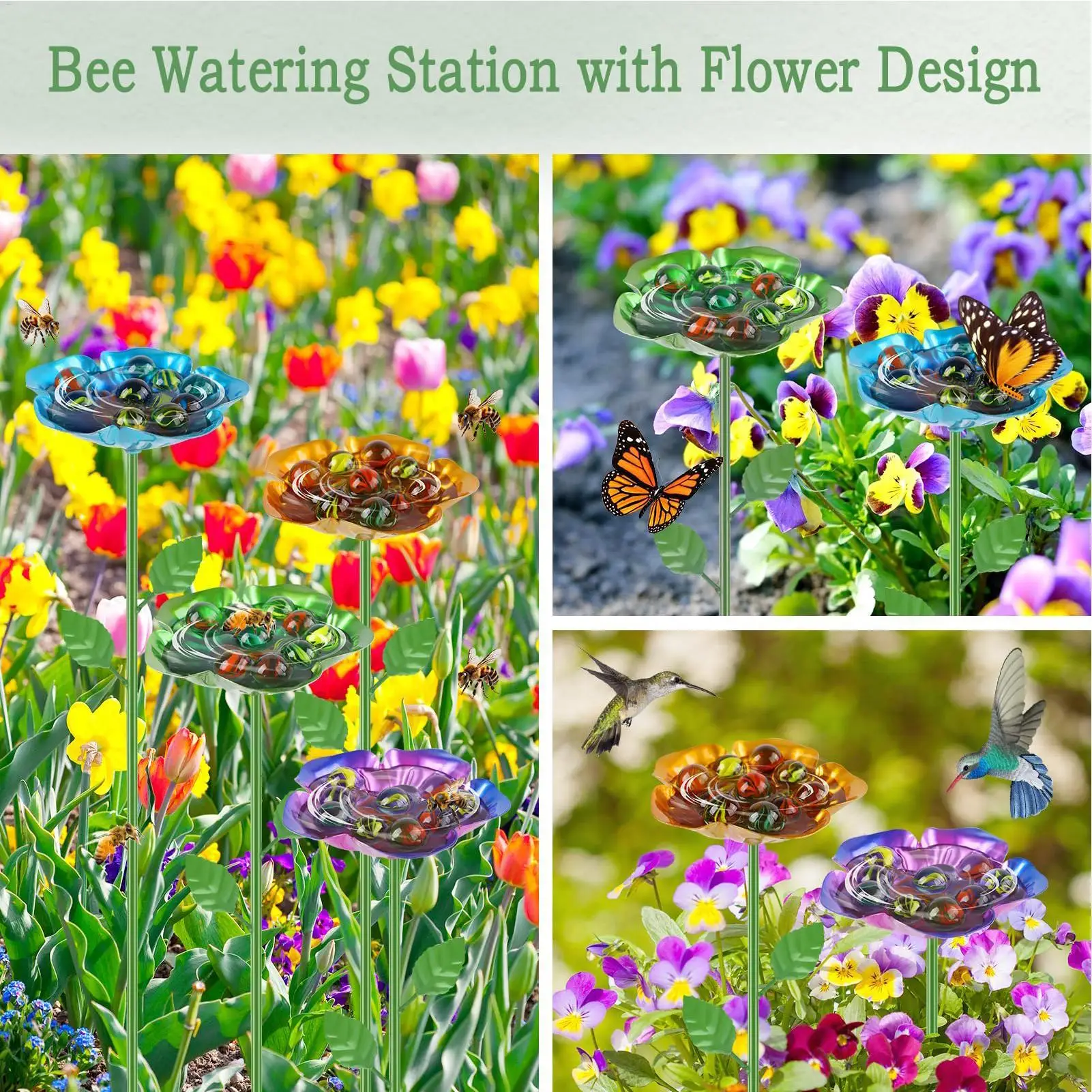 

Bee Bath With Stake Flower Metal Waterer 4-Piece Bee Water Feeder For Outdoor For Outdoor Indoor Patio Lawn Yard Balcony Pathway