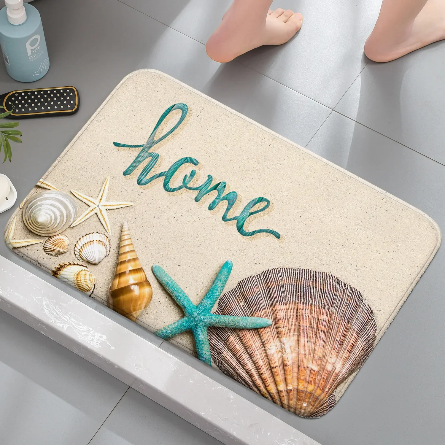 

1 piece of wave beach shell conch-themed door mat, easy to clean, stain resistant flannel floor mat, suitable for bathroom, li