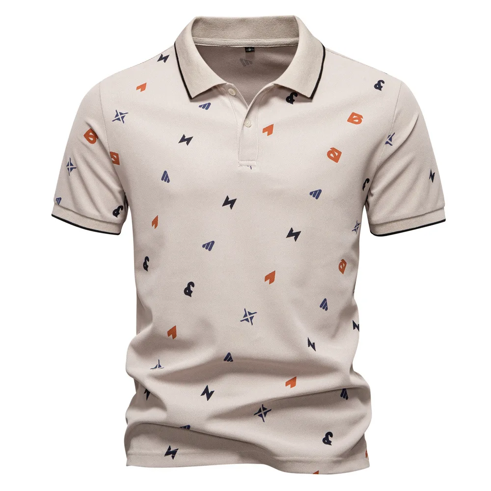 

summer new men's POLO shirt letters full body printed lapel short-sleeved polo shirt for men EUR size 2XL