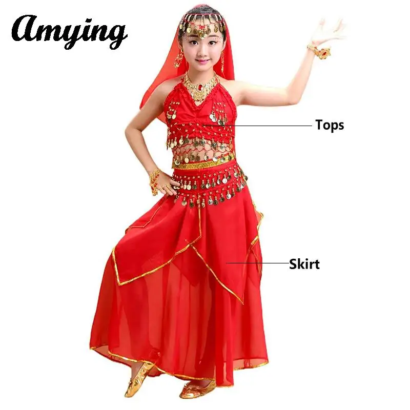 2PCS Children' Belly Dance Costume Set Kid's Performance Clothing Outfit Indian Dance Sequin Suit  Girs Dance Practice Dress