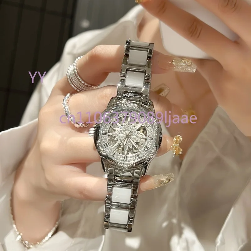 

Новые стильные женские керамические механические часы с полным бриллиантовым циферблатом, модные водонепроницаемые женские часы