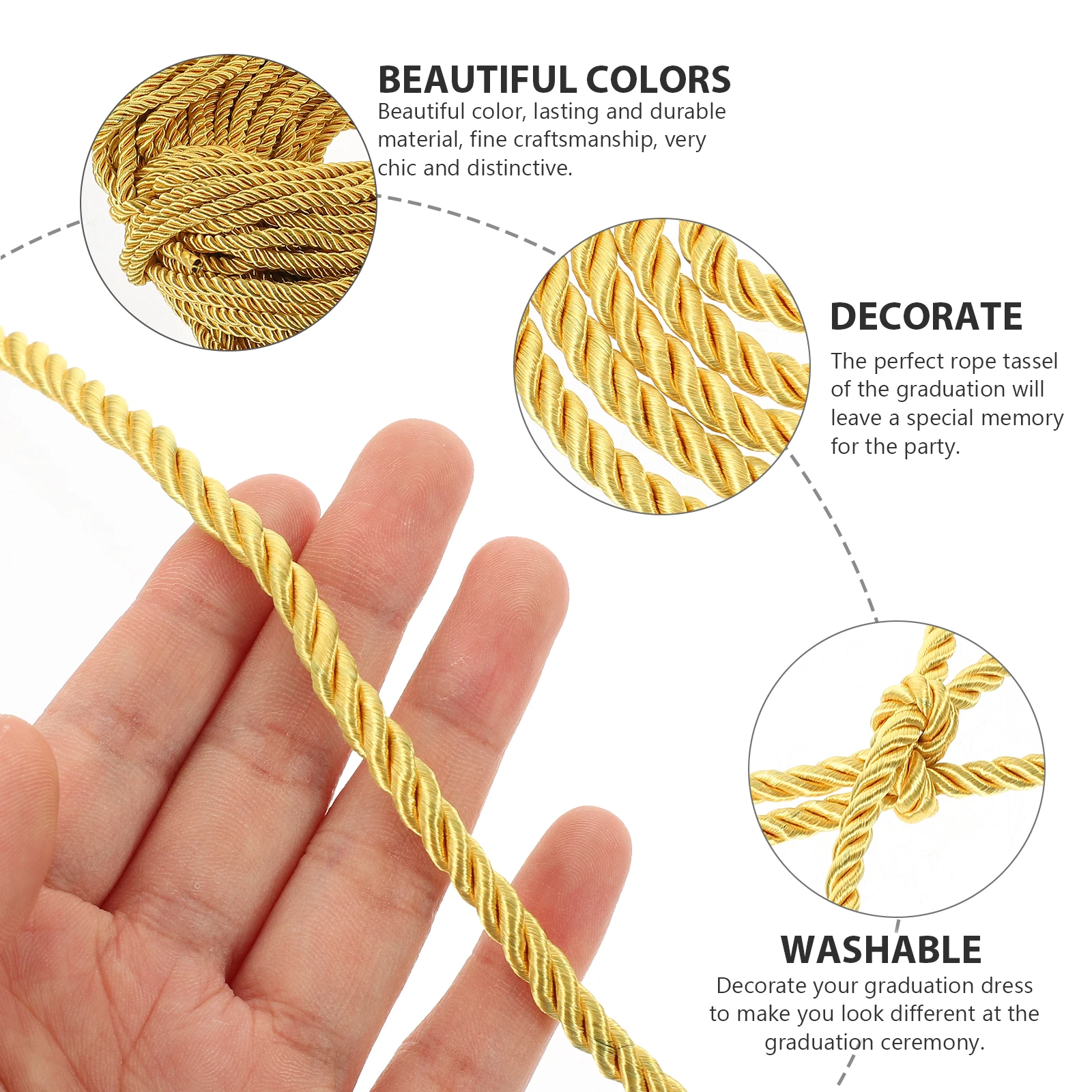 

Three Polyester Rope Tassels White Gold Cord Lightweight Durable Decorative Graduation Honor Cord Ceremony Accessory