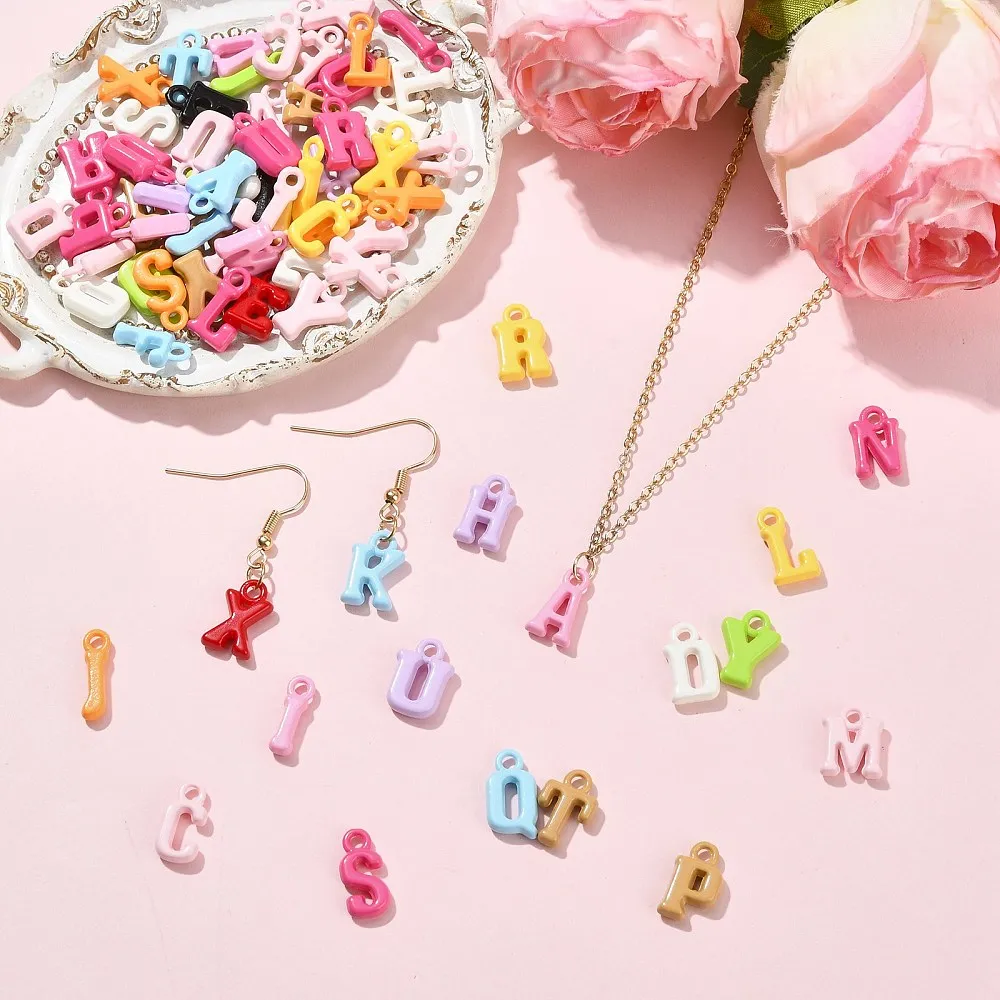 100pcs Alphabet Charms Mixed Color Acrylic Letter Pendants for DIY Bracelet Necklace Earring Name Jewelry Making Craft Supplies