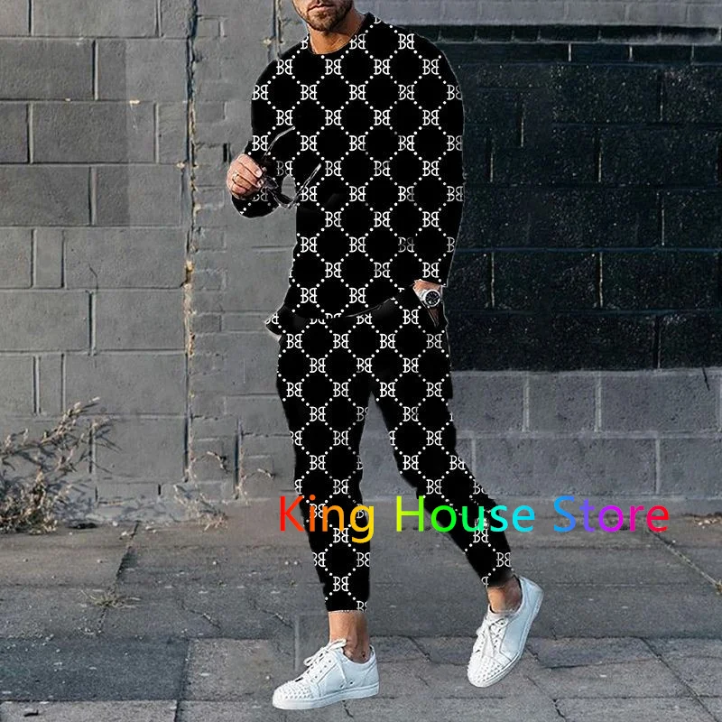 Luxury Man Clothes Man Outfit Tracksuits Long Sleeve Streetwear Jogger ONeck TShirt Sets Oversized Male Tshirt Suit 2 Piece Suit