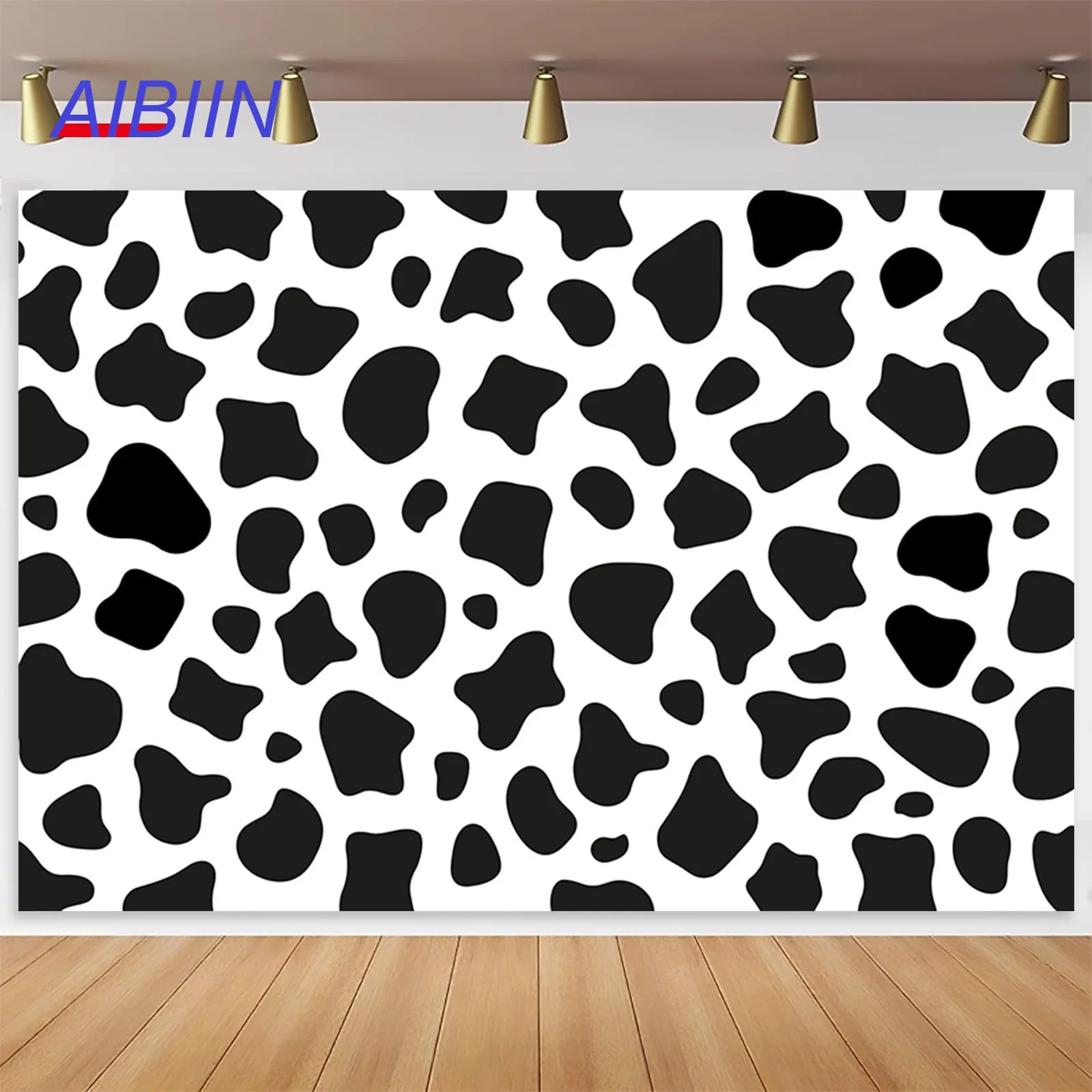 

AIBIIN Cow Birthday Photography Backdrop Farm Black and White Cow Skin Baby Shower Party Decor Background Cake Table Photozone