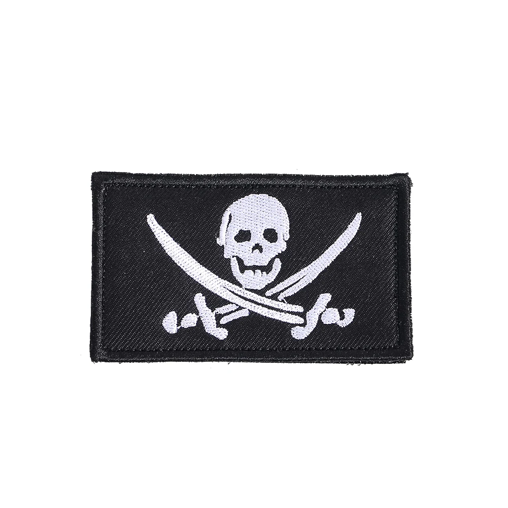 Jolly Roger Pirate Skull Embroidered Patch 8x4.8cm Hook and Loop Morale Patch for Tactical Vest Backpack DIY Jacket Decorations view 3