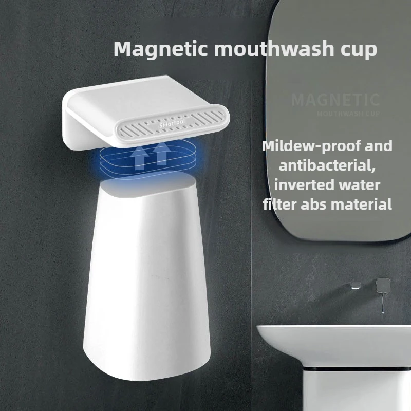 

Bathroom Storage Toothbrush Cup Magnetic Mouthwash Cup Household Brushing Cup No Need for Drilling Dental Tray Storage Rack
