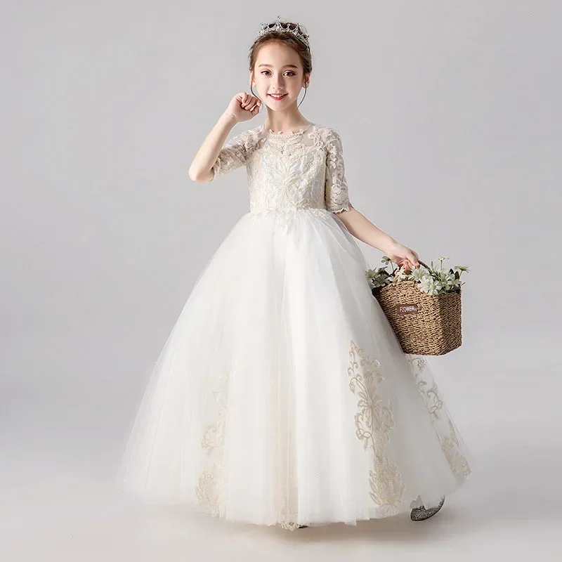 2024 New Spring children's Birthday Princess Flower Boy Fluffy Yarn Host Walk Show Piano Performance Dress