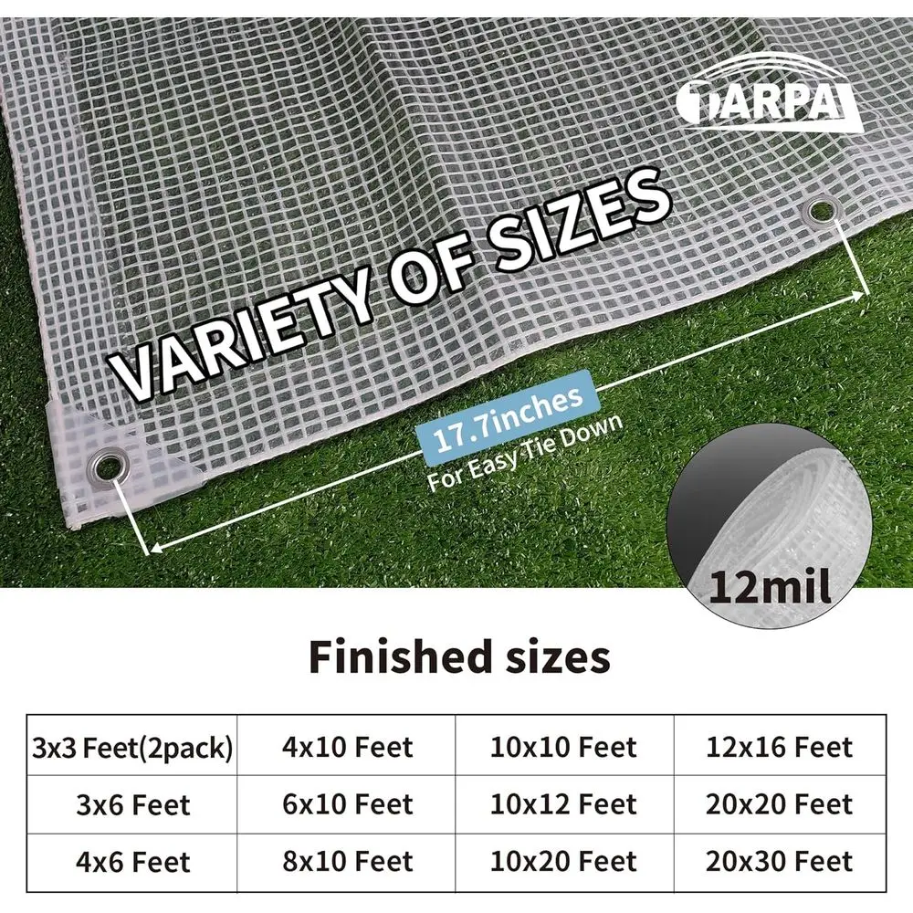 10x10 Heavy-Duty Waterproof Tarp with Grommets or Zip Ties for Small Greenhouse, Outdoor Garden, Farm, Chicken Coop