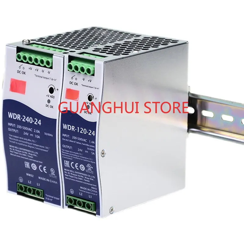 

WDR-120/240/480 W Rail 12V/24V/48V Switching Power Supply 380V Input 10A 20A