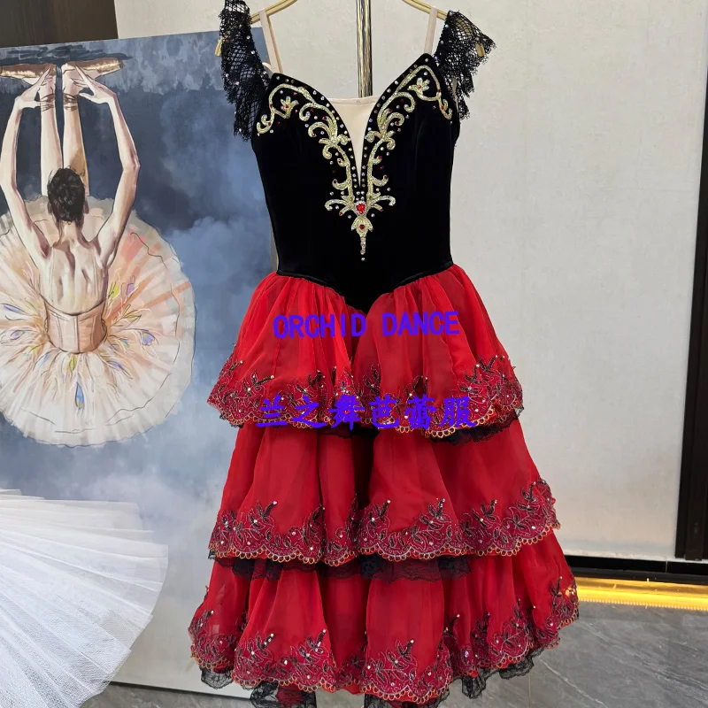 BT26051801 High Quality Custom Size Kids Girls  Ballet Dance Performance Wear Gilsay Red Long Romantic Tutu Dress