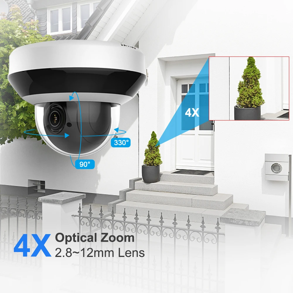 OEM 4MP PTZ IP Camera 4X Optical Zoom Dome Surveillance Camera H.265 SD Card Slot CCTV Camera Outdoor Camera IP66 IR