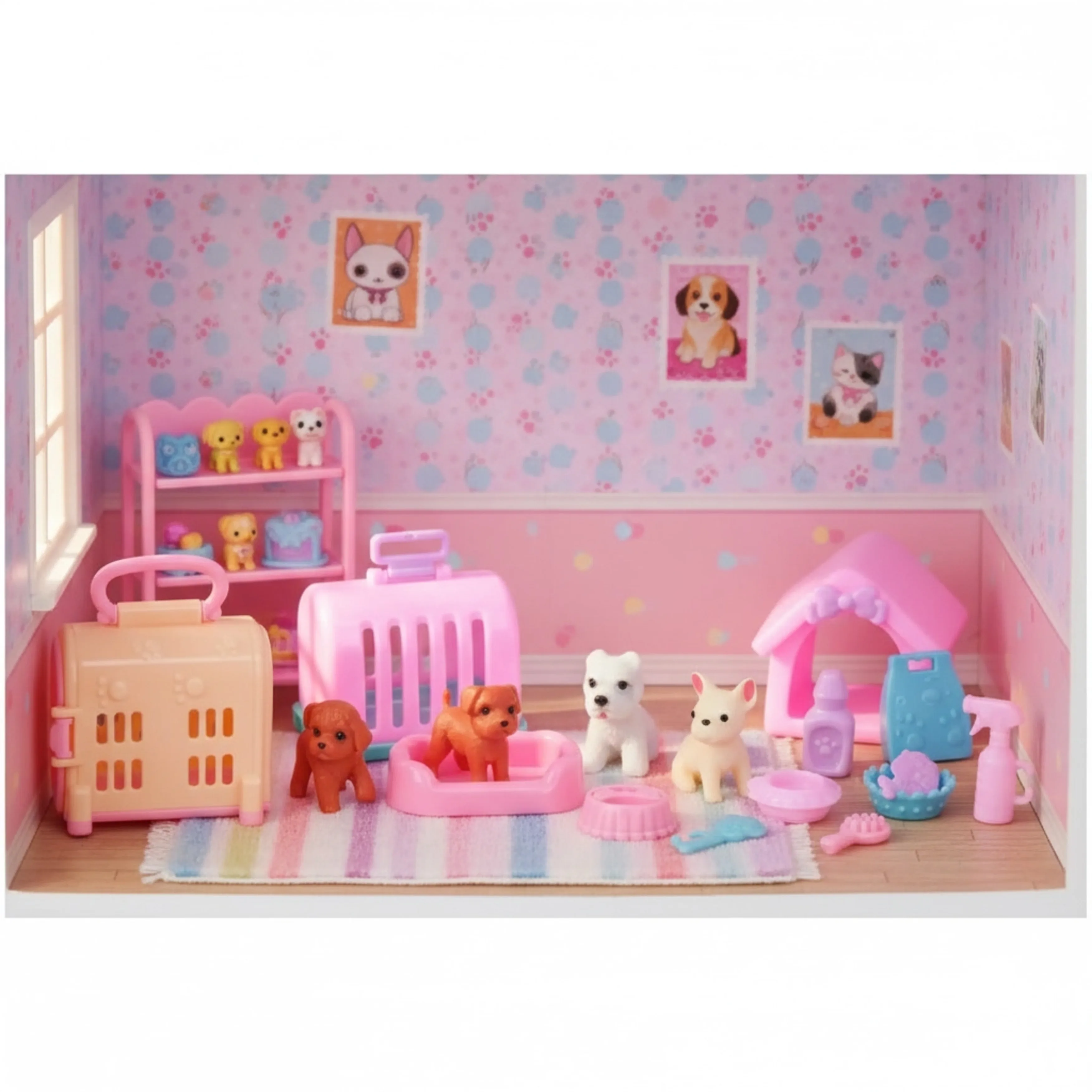 Suitable For Mini Dollhouse Accessories, Mini Pet Cat And Dog Models, Cat Climbing Frame, Pet Cage Set, Children's Gift