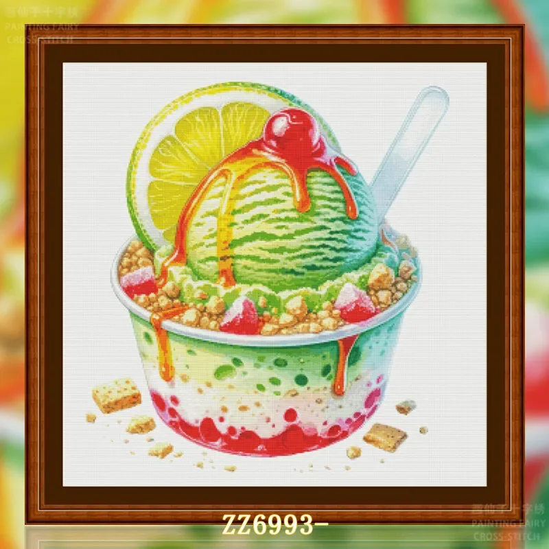 [ZZ6993-Vanilla Ice Cream] Stamped Cross Stitch Kit 11CT 14CT 16CT Printed Canvas Cotton Thread Embroidery Needlework Wall Decor