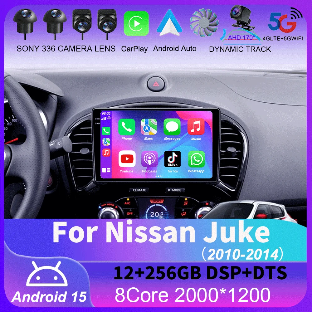 

For Nissan Juke 2010 - 2014 Carplay Auto 4G+WIFI GPS Car Radio Navigation Multimedia Video Player Stereo BT Android 15