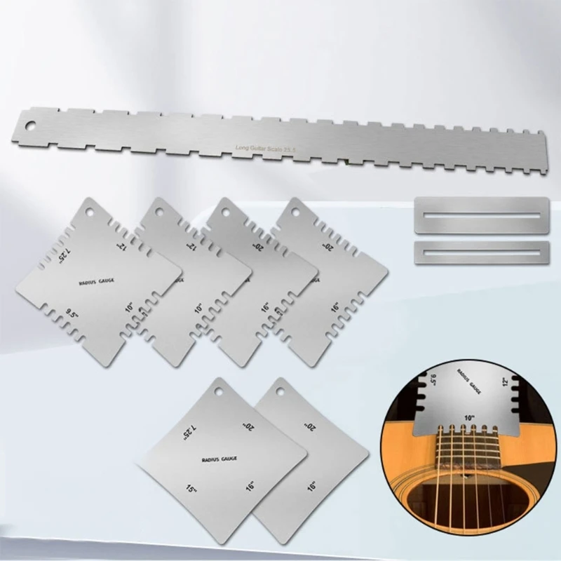 String Height Gauge Guitar Notched Radius Gauges Polishing Gasket Guitar Neck Notched Straight Ruler Measuring Tool