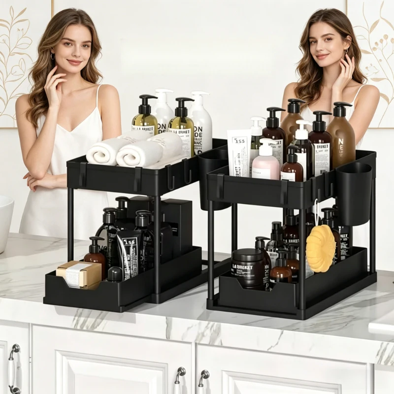 

Pull-Out Pantry Organizer Multi-Tier Adjustable Kitchen Storage Shelf Spices Utensils Under Sink Cabinet Countertop