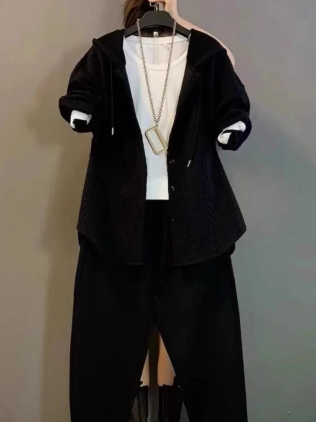 

Женский кардиган-худи больших размеров: модный, повседневный, стройнящий, скрывающий недостатки фигуры, осенне-зимняя верхняя одежда в корейском стиле, с длинными рукавами, средней длины