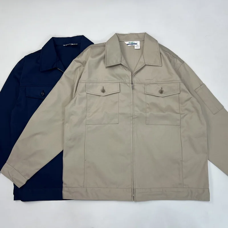 

Повседневная куртка из хлопка и полиэстера на молнии с несколькими карманами, весна-осень, отложной воротник, рабочая одежда для молодежи