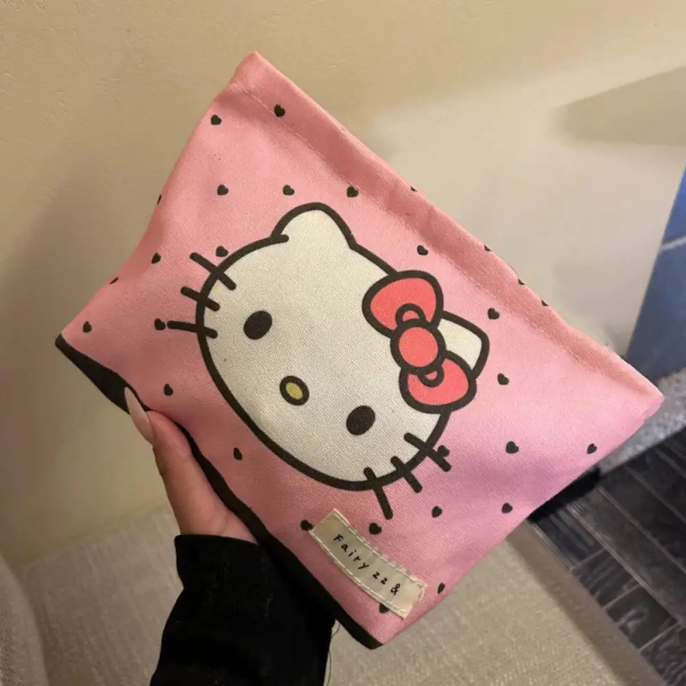 Sanrio Hello Kitty Pink Sweetheart Cosmetic Bag Cute Kitty Cat Portable Canvas Travel Sundries Storage Bag Large Coin Purse