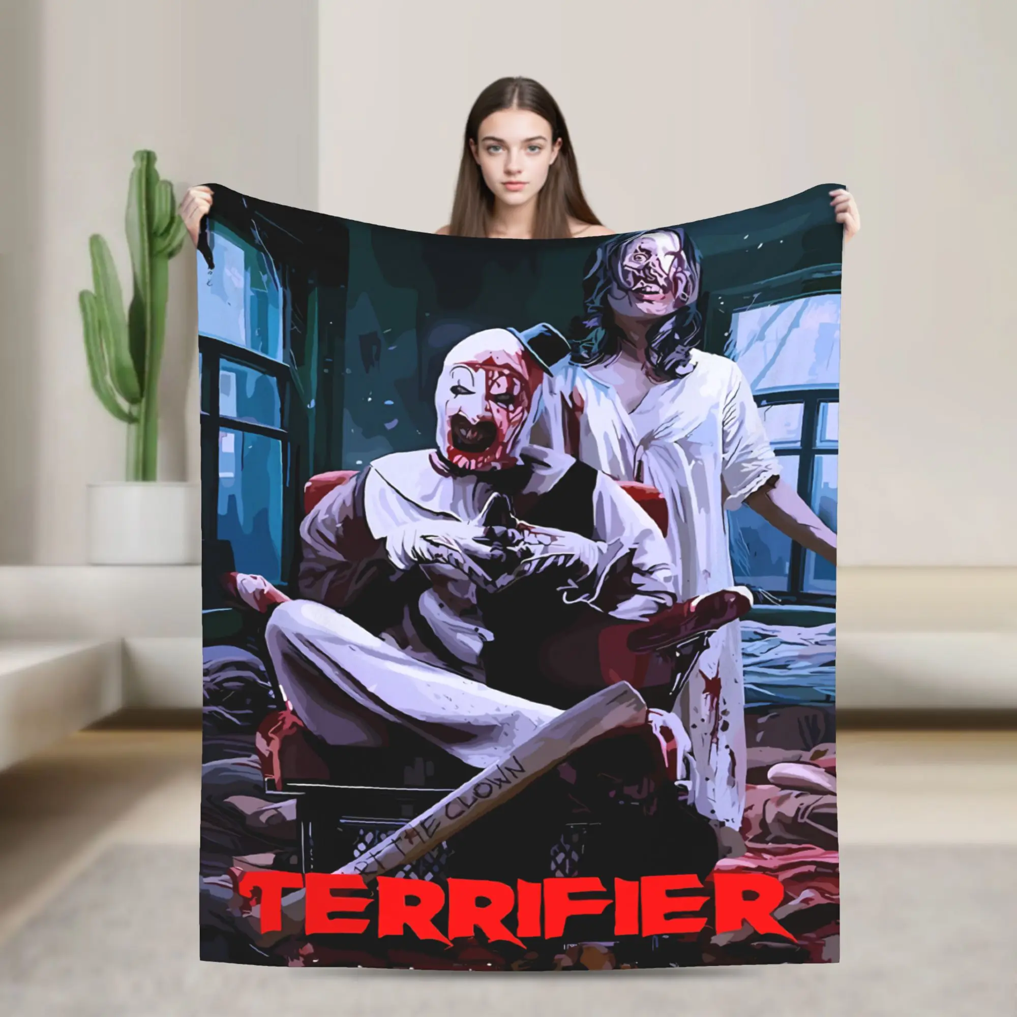 Terrifier Movie Flannel Blanket Winter  Super Soft Bedding Throws for Kids Couch Bed Graphic Bedspread Sofa Bed Cover