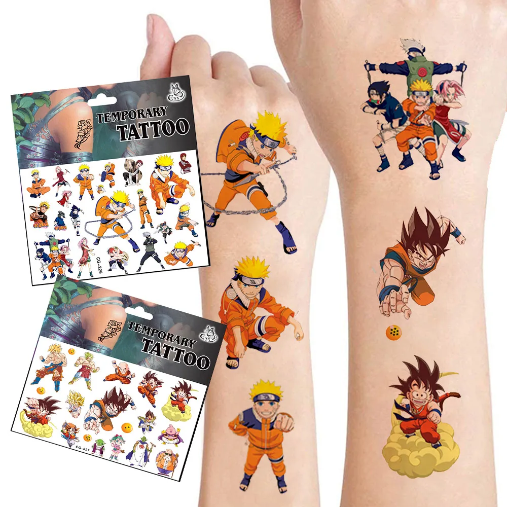 2pcs Anime NARUTO Dragonballes Tattoo Stickers Cartoon Princess Cool Uzumaki Uchiha Sasuke Kakashi Figure Sticker Kids Gift Toys