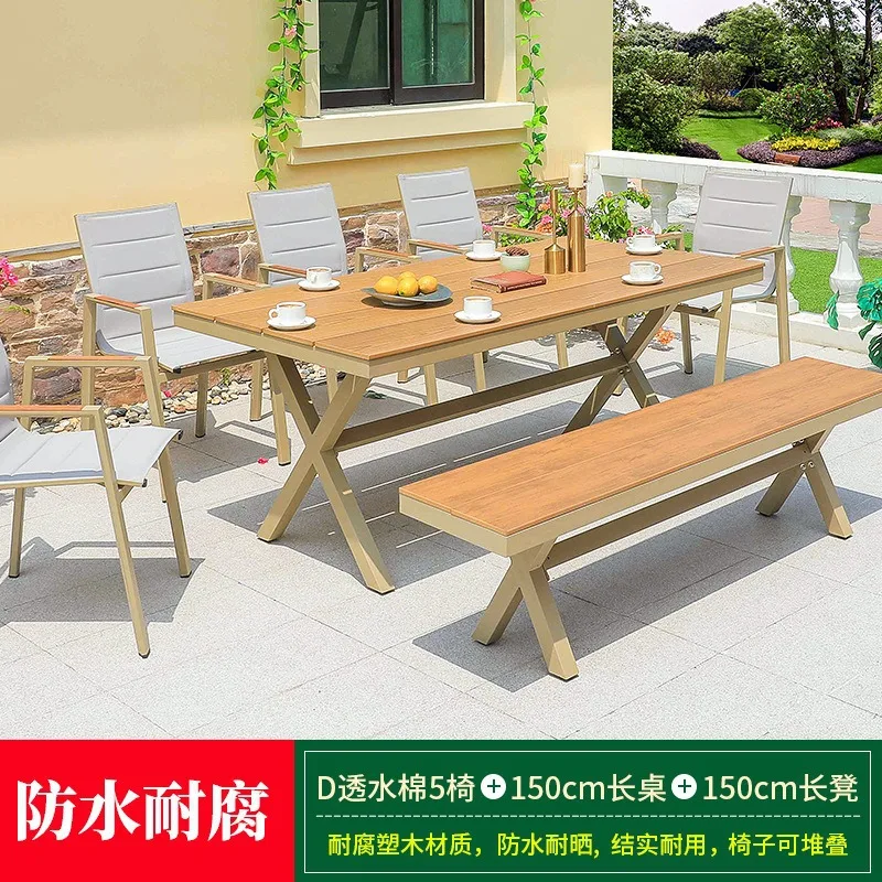 Outdoor Dining Set All Aluminum Frame Patio Table Chair With Water Repellent Cushion For Backyard Garden Villa Cafe