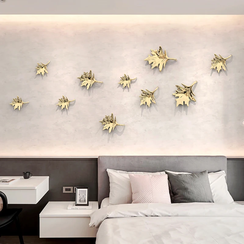 Chinese Wall Decoration Porch Living Room Wall Hanging Wall Decoration Dining Room Electroplating Maple Leaf Decorations
