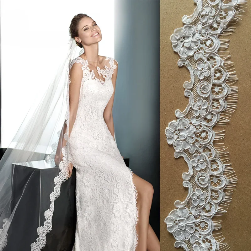 3 Meters/Lot .Eyelash Lace Trimming for Wedding Dress, High End Border, Romantic Flowers, DIY Veil Edging