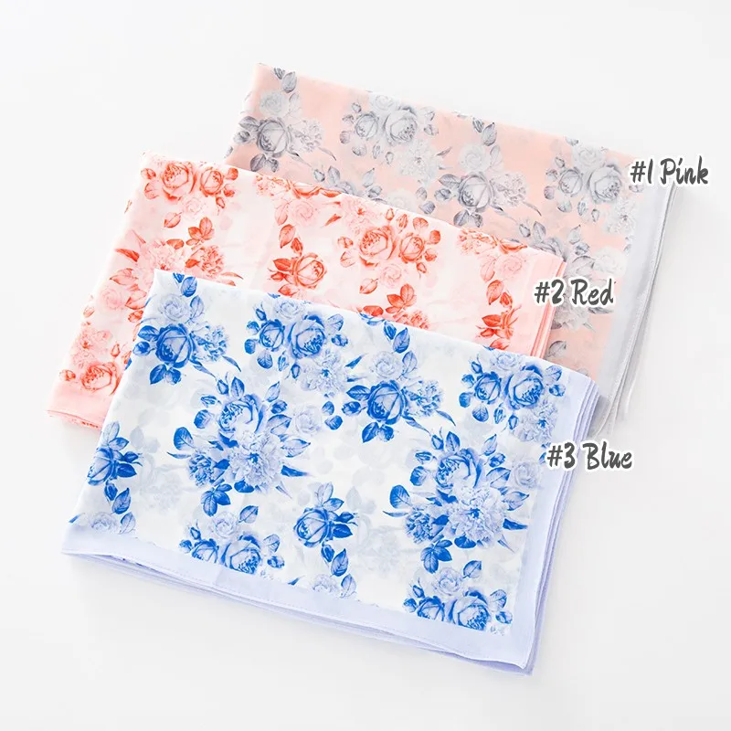 Hot Sale Chiffon Scarf Flower Petal Digital Print Hijab Women Islamic Muslim Premium Chiffon Scarves Lady Echarpe Hijabs