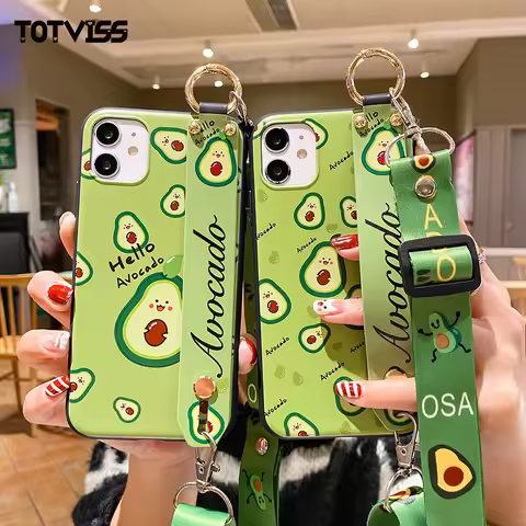Fruit Avocado Wrist Strap Lanyard Case For Samsung Galaxy Note 20 10 8 S23 S24 S8 S9 S10 S22 S10E J4 J6 A6 S20 A7 A8 Plus A9 Co