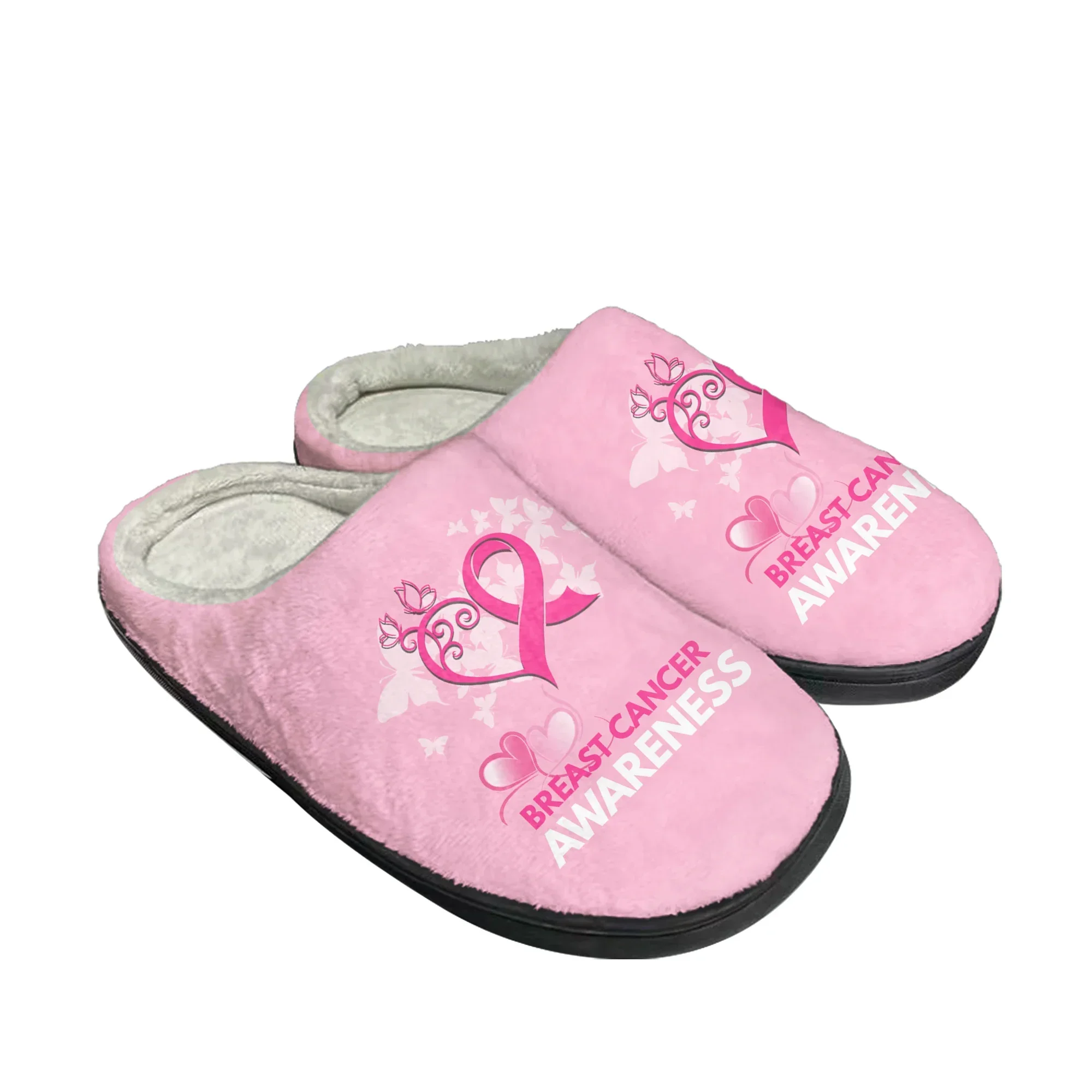 Breast Cancer Awareness Pink Ribbon Home Cotton Slippers Mens Womens Plush Bedroom Casual Keep Warm Shoes Tailor Custom  Slipper