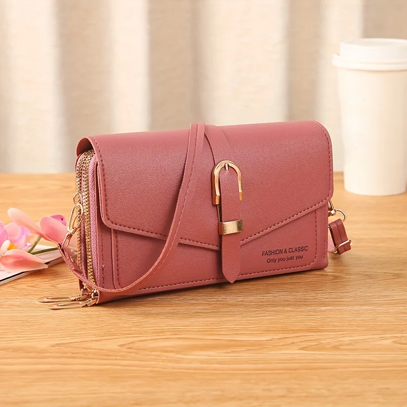 

Crossbody Shoulder Bag For Women, Fashionable & Versatile, Large Capacity With Double Zipper Pockets, PU , Casual Daily Wear, La
