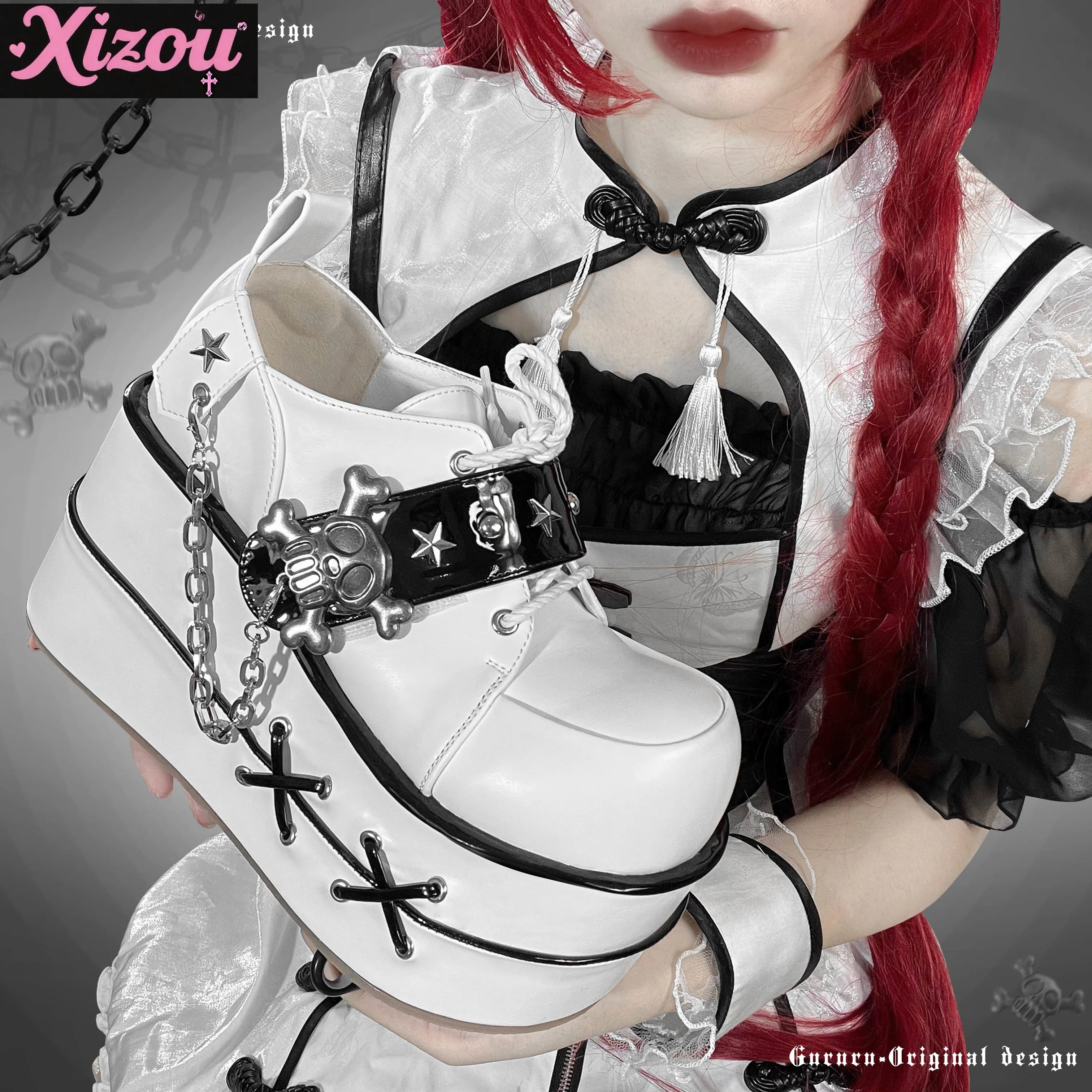 Originale giapponese Y2k sottocultura cool punk teschio scarpe con plateau scarpe singole donna testa tonda Mary Jane Muffin scarpa per le donne