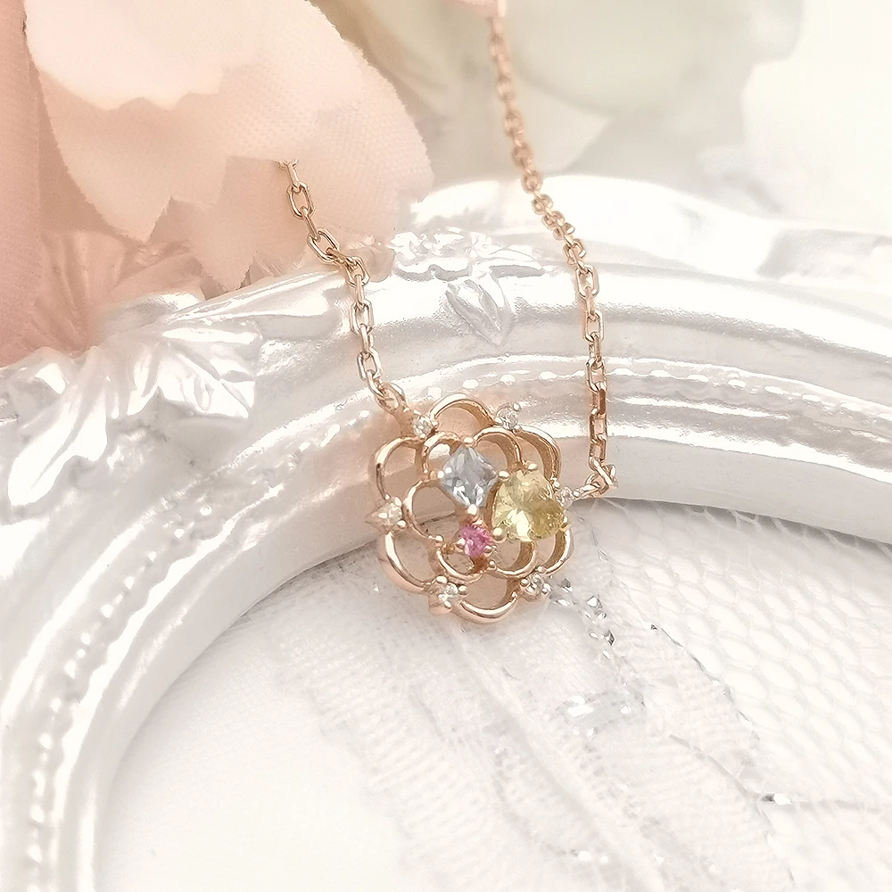 Light Weight China Jewelry Flower Models Semi-Precious Stone Latest Solid 925 Sterling Silver Fine Jewelry Necklace Rolse Gold P