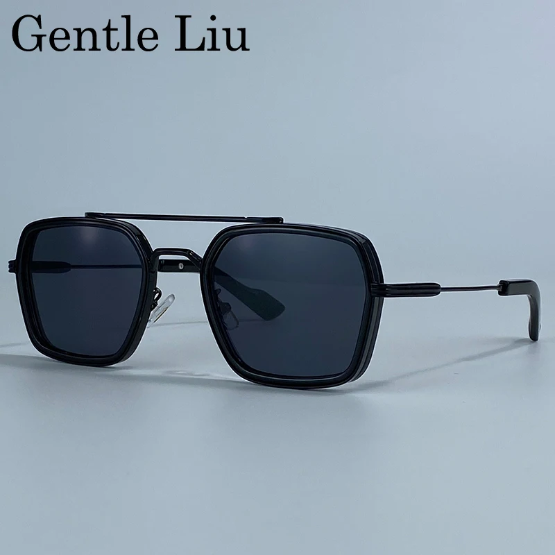 

Classic Square Sunglasses Men 2025 Luxury Brand Steampunk Polygon Metal Frame Sun Glasses Punk Double Beam Eyewear UV400 Shades