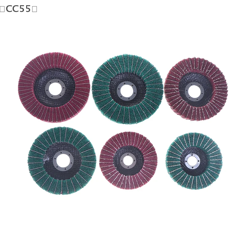 [-CC55」 100/115/125 مللي متر طحن عجلة لطاحونة زاوية ألياف النايلون رفرف إطارات لامعة غير المنسوجة قرص الطحن للخشب المعدني