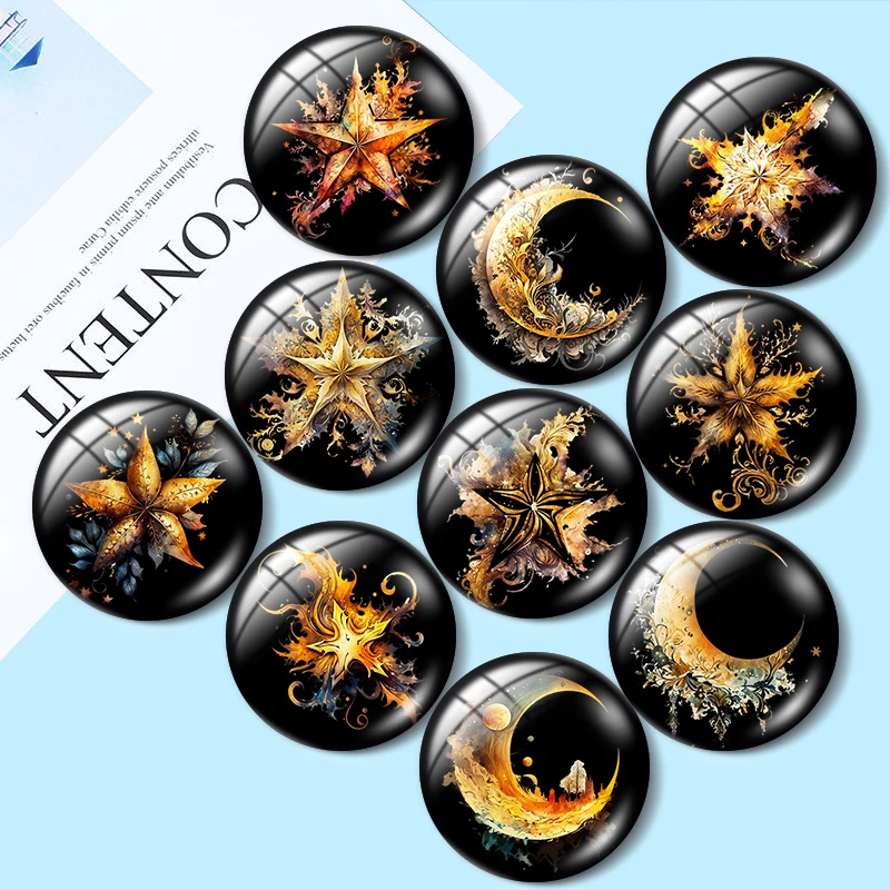 Gwiazdy nocne niebo Clipart 10 sztuk 12mm/18mm/20mm/25mm okrągłe zdjęcie szklany kaboszon płaski tył naszyjnik dokonywanie ustaleń