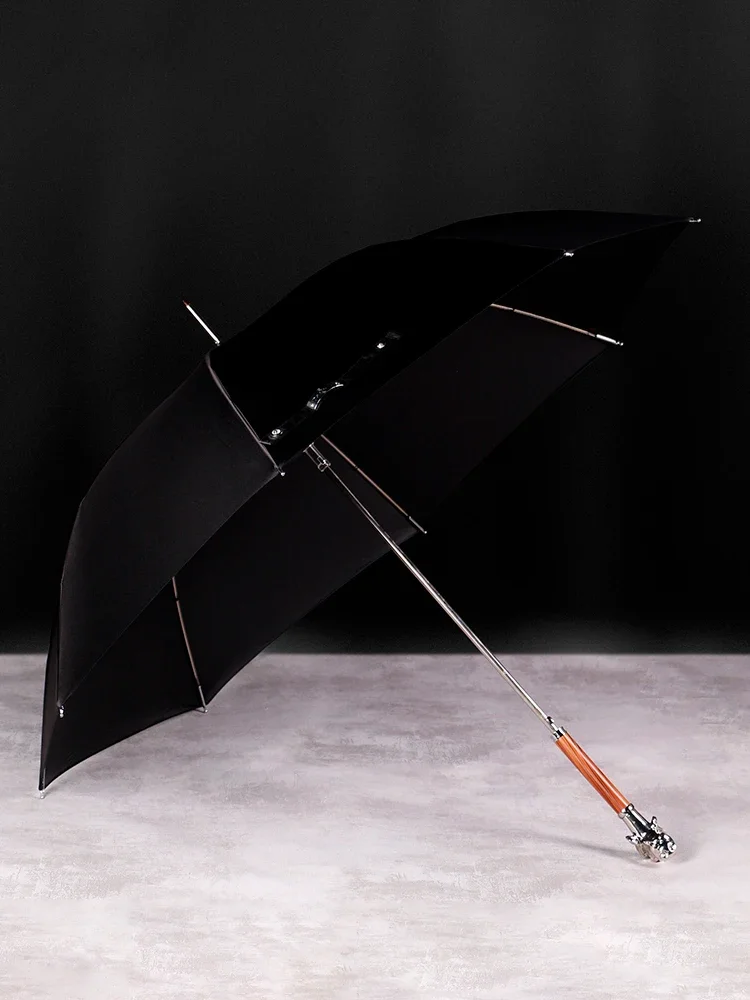 Metal Dog Head Umbrellas Luxury Long Handle Golf Umbrella Windproof Strong Men\'s Large Automatic Parasol Beach Umbrella Gifts