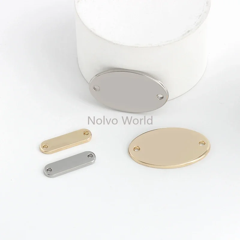 5/20/100PCS 20x6mm,30x19mm Small Rectangle Custom Logo Metal Sew Labels For Knit Clothes Bag Tag With Hole Blank Oval Plate Name