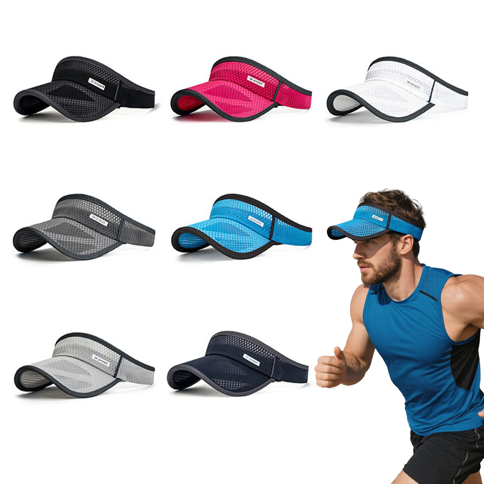 55-60cm Unisex Adjustable Sun Cap Outdoor Sport Sun Protection Extended Brim Hollow Top Hat For Fishing Hiking Camping Traveling