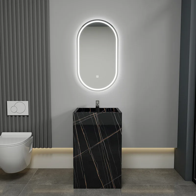 Rock slab column integrated seamless wash basin floor-to-ceiling balcony small apartment rock slab column basin