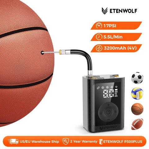 ETENWOLF P300 Plus Electric Ball Pump Inflation and Deflation, Basketball Pump with 3200 mAh Battery Air Pump for Sports Balls
