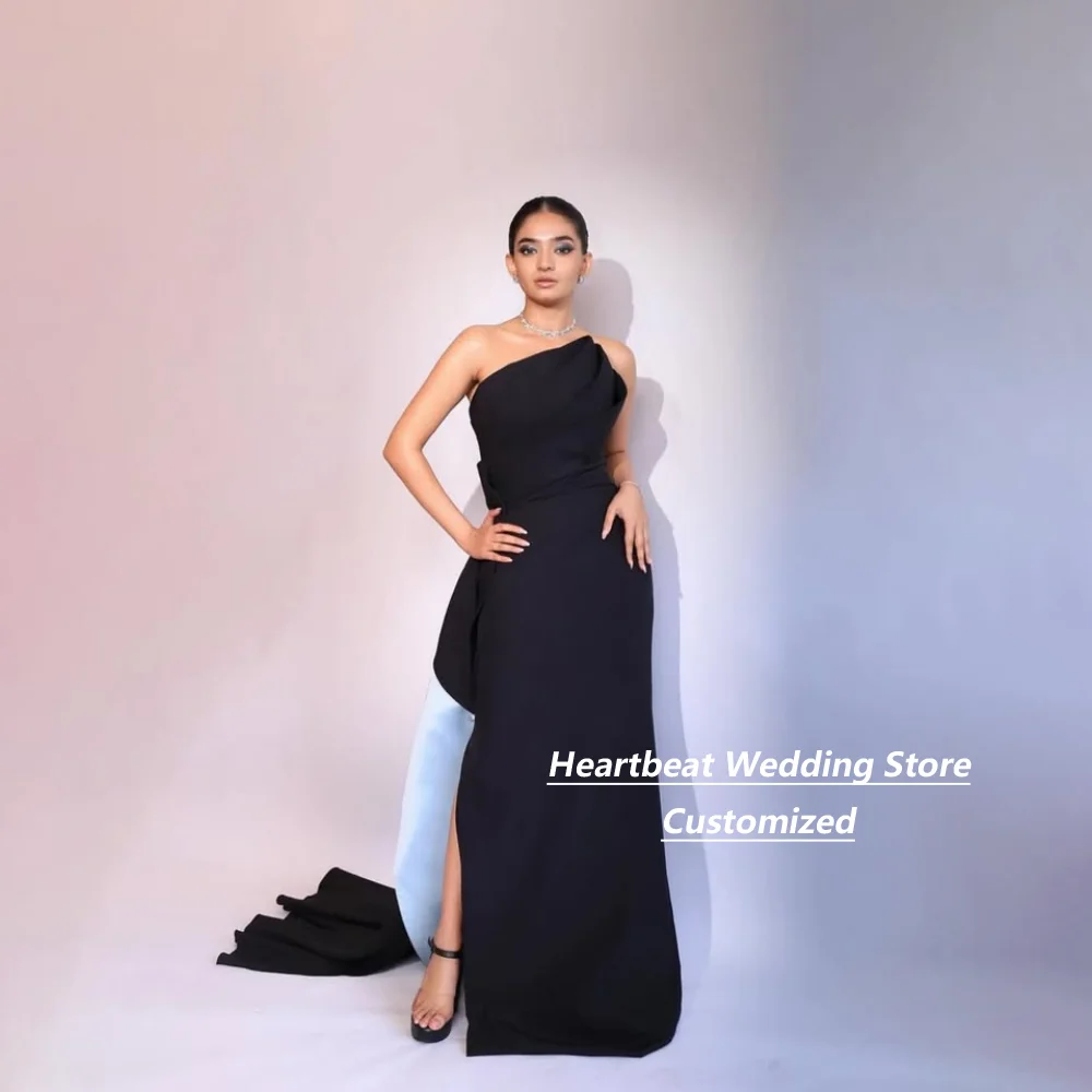 Customized Black Strapless Evening Dresses Light Blue Contrast Asymmetric Ruffle High Floor Length Mermaid Formal Train Gown