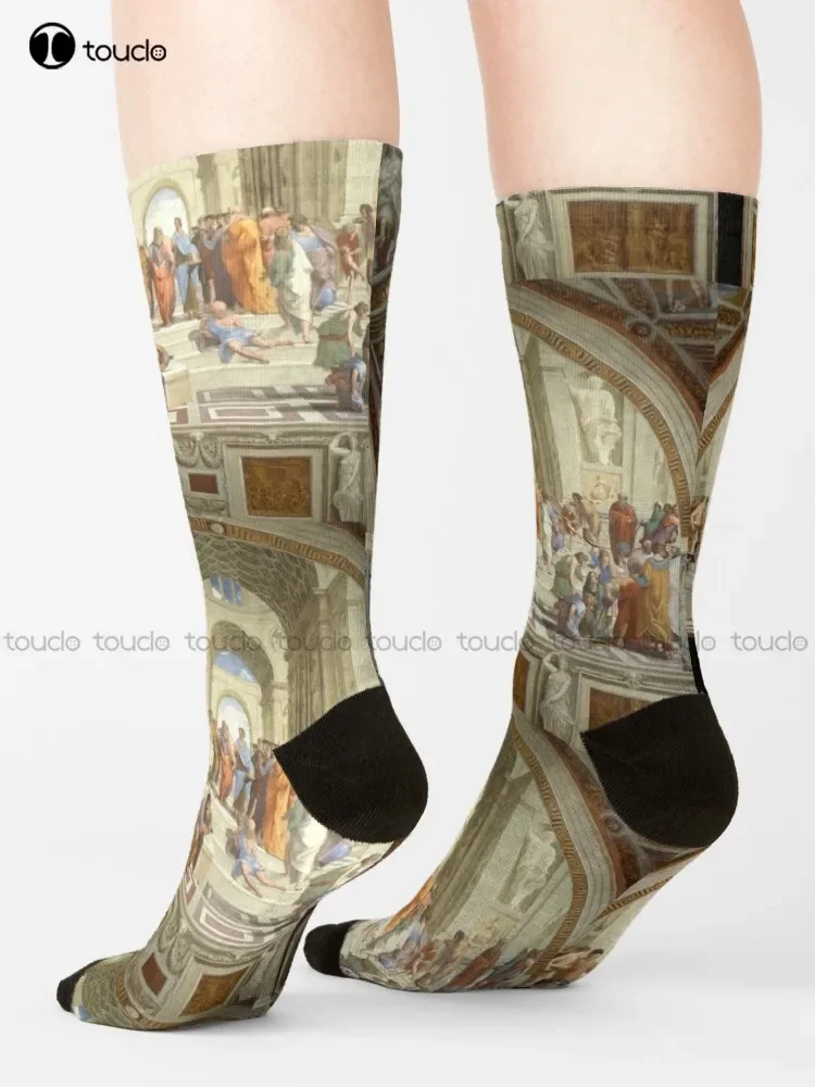 School Of Athens By Raphael Socks Long Black Socks Christmas Gift Unisex Adult Teen Youth Socks Custom 360° Digital Print