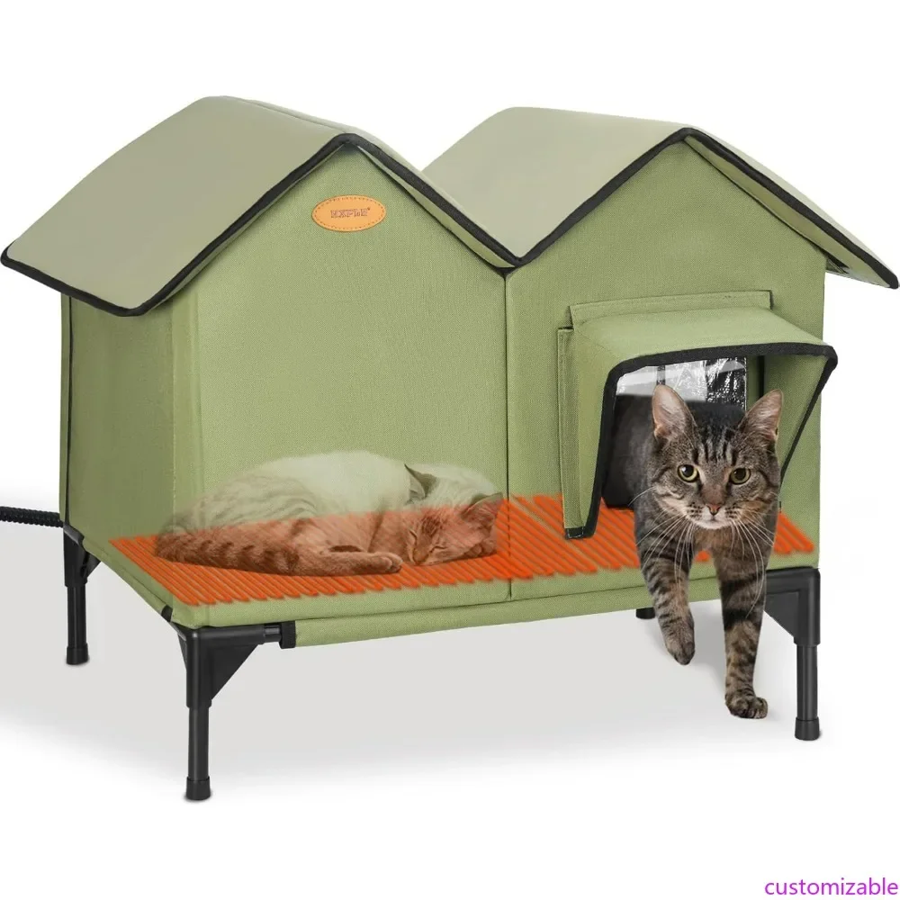 

Утепленный уличный домик для кошек на высокой подставке с отоплением для зимы, с дверцей для выхода, подходит для крупных бездомных кошек