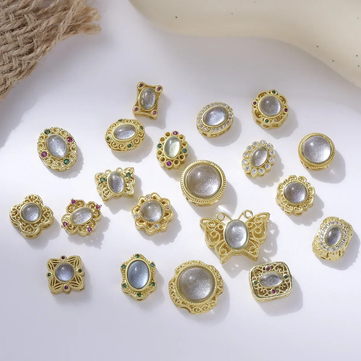 7pcs Aquamarine Hollowed-out Ring Face DIY Beaded Bracelet Necklace Beaded Through Hole Jewelry Accessorie Jewelry Making Charm