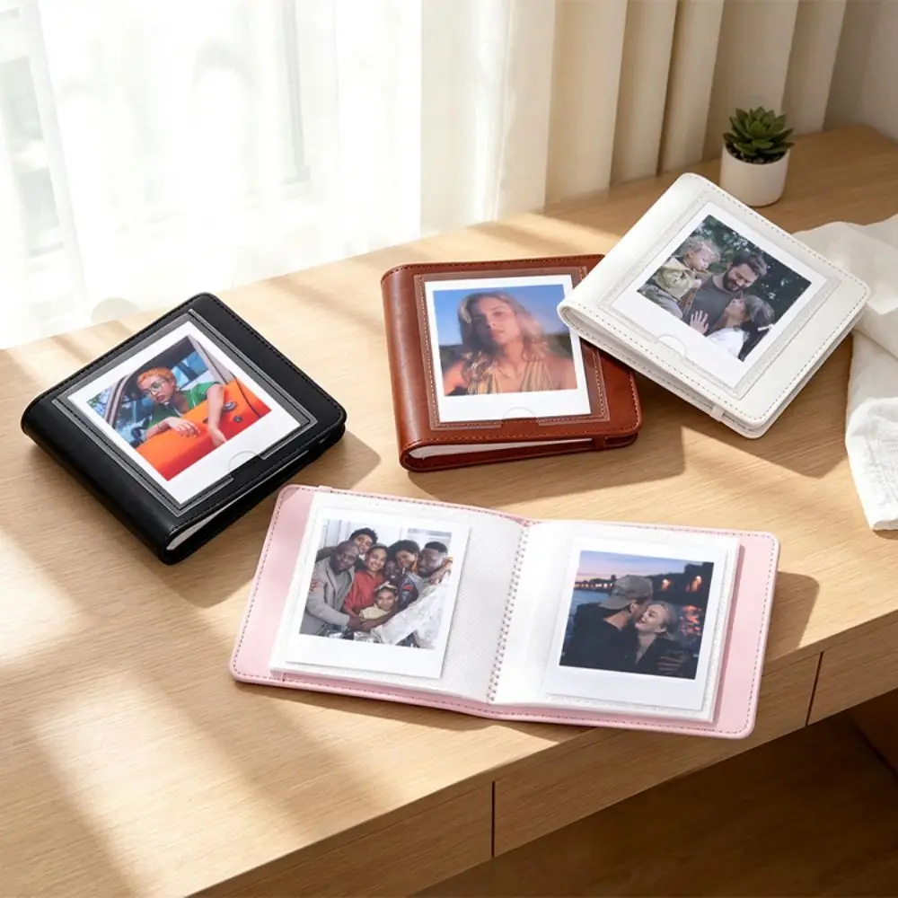 PU Leather 4 Inch Photo Album 28 Pockets Clear Pocket Pages Instant Photo Album Portable Compact for Fujifilm Instax Square SQ